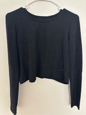 MONNALISA Black Sparkle Long-Sleeve Top